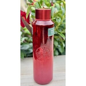 Starbucks Recycled‎ Red Glass Water Bottle Ombré Frosted 22oz Valentines NWT